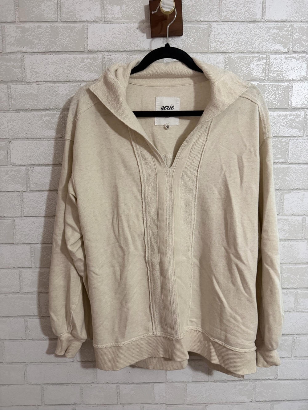 Aerie Ivory Zip-Up Oversized Sweater Pullover Size XXS #3111